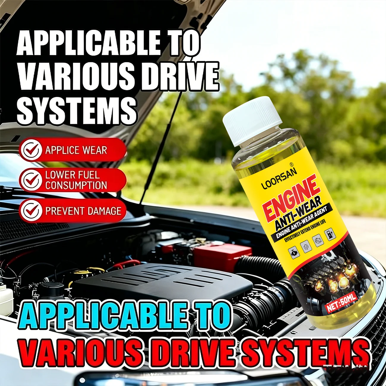 LOORSAN 50ml Engine Anti-Wear Agent Oil Additive for Noise Reduction Extend Engine Life & Friction Reduction