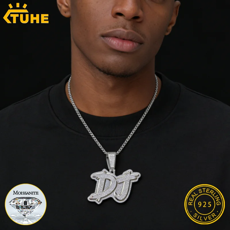 TUHE High Quality Styles Letter Pendant 925 Silver Iced Out Moissanite Custom Name Necklace For Men Hip Hop Jewelry custom Gifts