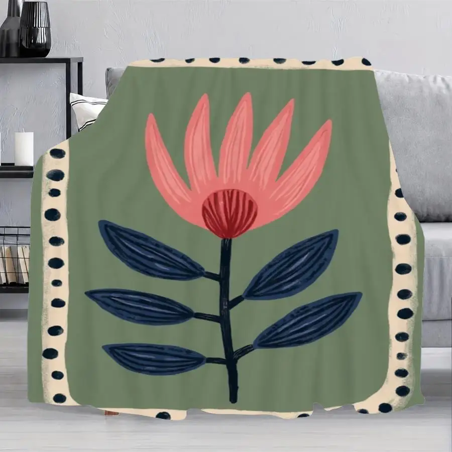 1pc Soft Flannel Plush Blanket, 280GSM Cozy Throw with Whimsical Pink Floral And Blue Leaf Graphic Design for Bed, Sofa, And Living Room Decor, Perfect As Home Decoration And Holiday Gift Choice