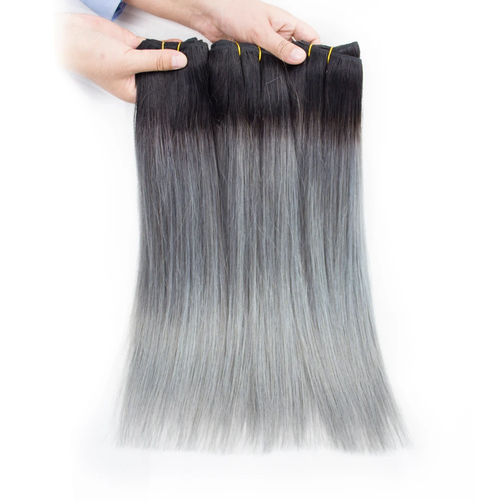 Dark Grey With Black Roots Straight Remy Brazilian Human Hair Extension Ombre Color Pre-colored Bundles 1pc/2pcs/3pcs Kisshair