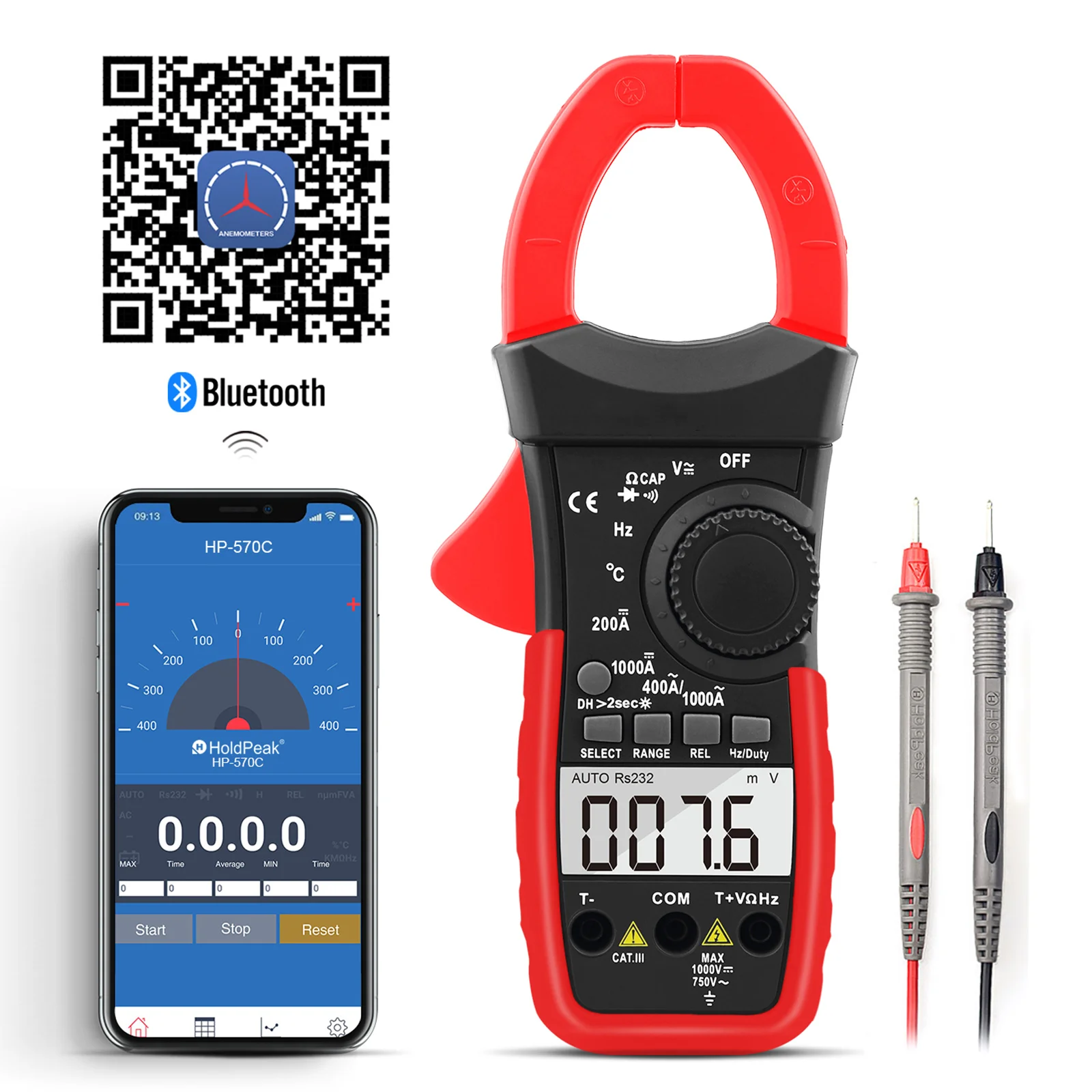 

Precalixor 570T-APP Digital Clamp Meter 1000A AC/DC Current Voltage Meter with Bluetooth APP for Electrical Testing