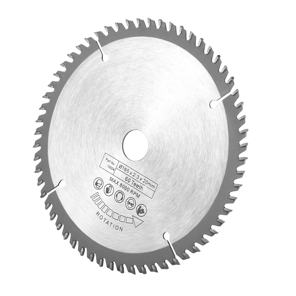 TCT Circular Saw Blade, 165mm Silver TCT Circular Saw Blade for Wood Cutting 60 Teeth + 1Pcs Reduction Rings