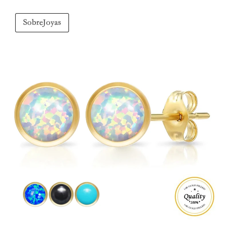 14K Gold Filled Opal Round Circle Bezel Setting Stud Earrings Four Styles Gold Earrings Jewelry Findings Women Earrings