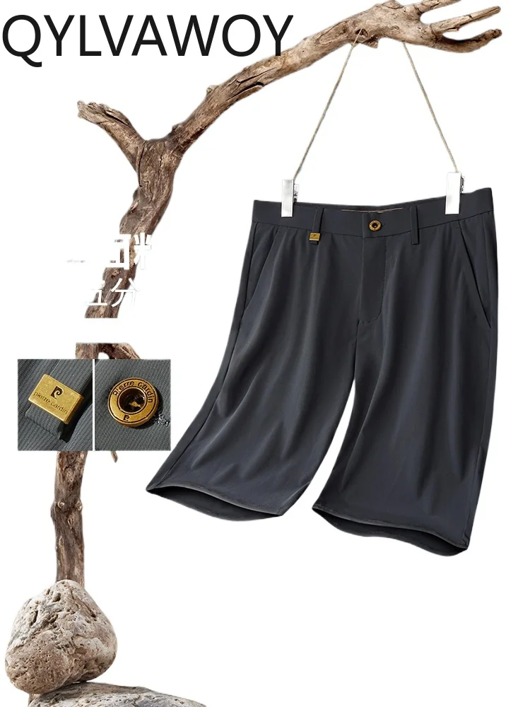 

QYLVAWOY 78% Polyamide Men's Summer Ice Silk 5-Point Pants Counter Same Style Middle-Aged Elastic New Casual Shorts Thin LJ2405