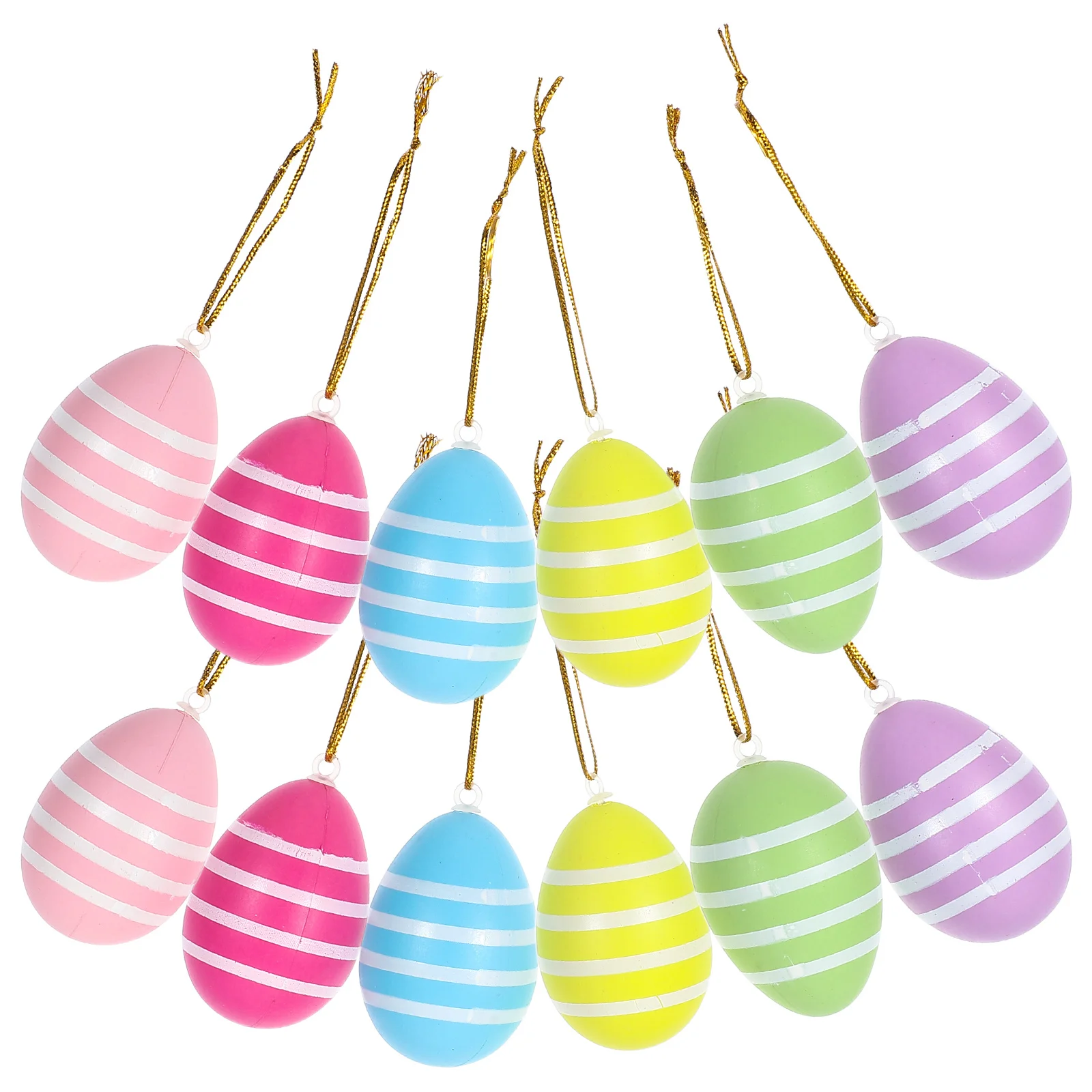 

12Pcs Easter Hanging Eggs Colorful Plastic Cartoon Ornaments Easter Party Home Decor DIY Crafts Spring Hanging Decoration