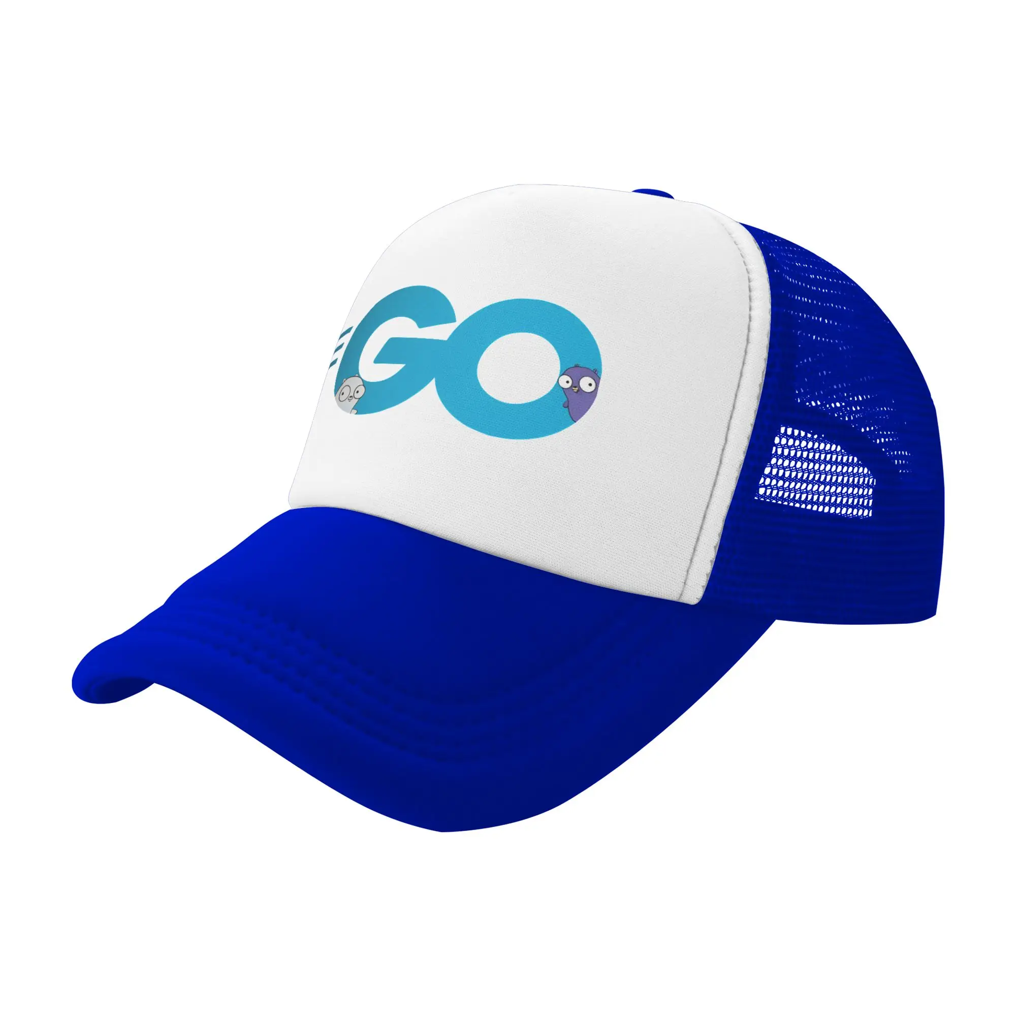 Golang Go Logo with Embedded Gopher Mascots  Accessories Foam Mesh Trucker Hat Summer Cooling  Mesh-back Baseball Cap