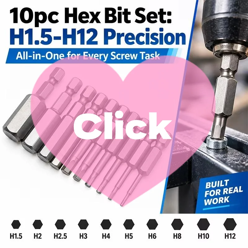 10PCS 1/4 Hex Shank Magnetic Head Screw Driver 50mm Screwdriver Bits H1.5-H12 Nut Driver Set Power Drill Adapter Screw Driver
