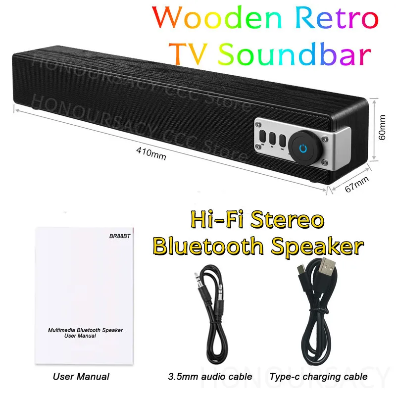 

Деревянная звуковая панель в стиле ретро, переносной Bluetooth-динамик, 52 мм, Hi-Fi стереодрайверы, глубокие басы, беспроводное аудио с белым шумом, FM-радио