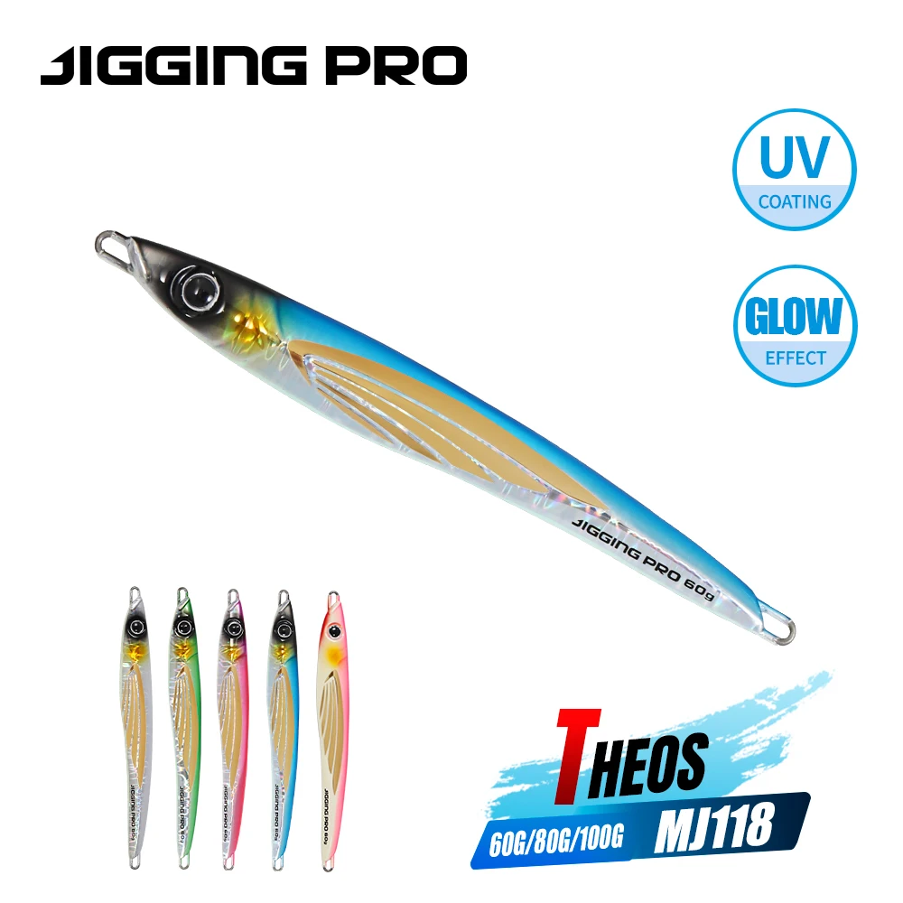 JIGGINGPRO 60g 80g 100g 150g 200g THEOS Metalowy Jig Przynęta do Jigowania z Brzegu i na Wyspę, Sprzęt do Wędkarstwa Morskiego, Tuńczyk, Amberjack, Kingfish