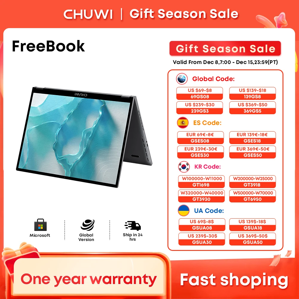 CHUWI FreeBook 2-in-1 Laptop Tablet,512GB SSD 12GB LPDDR5,Intel N100/i3 1215U 13.5\