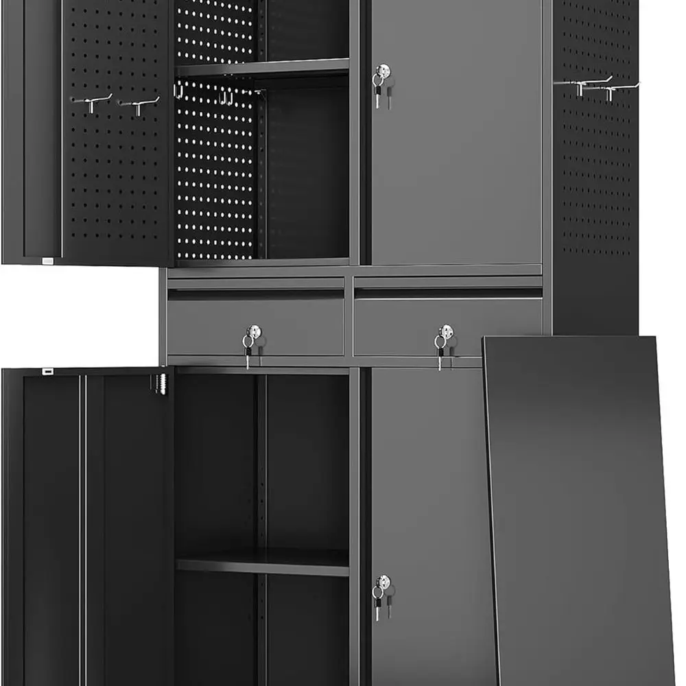 

Portable Metal Storage Cabinet with Wheels, 2 Drawers, Adjustable Shelves, and Pegboard for Home, Office, Kitchen, and School Us