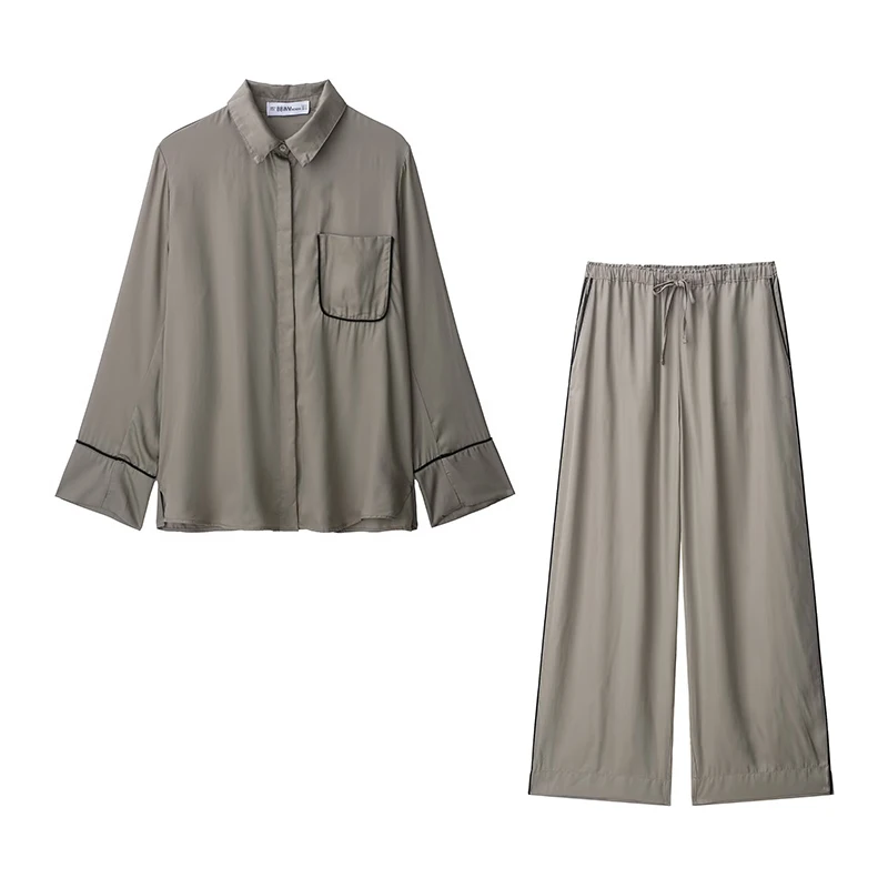 

RAFZNB High Waist Wide Leg Pants Sets for Women 2 Pieces Fashion Long Sleeves Casual Shirts Two Piece Set Women Outfits