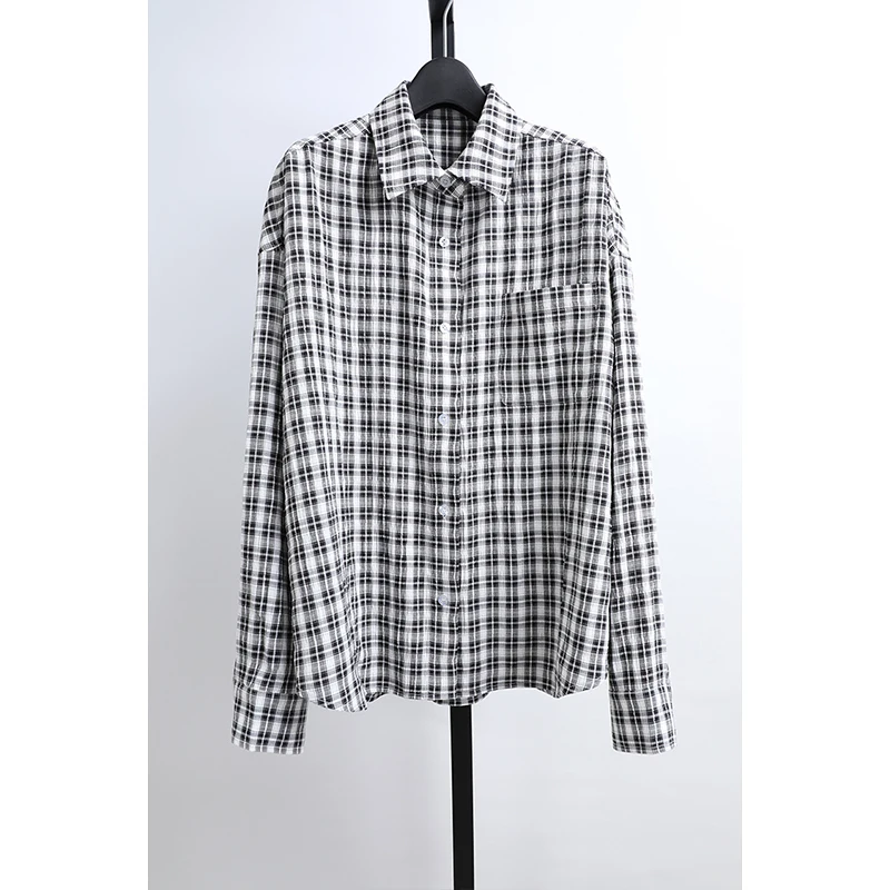 

Casual Loose Faionable Plaid irt Women's Top Awei Spring New Arrival Breathable Comfortable Polyester Blend Long Sve