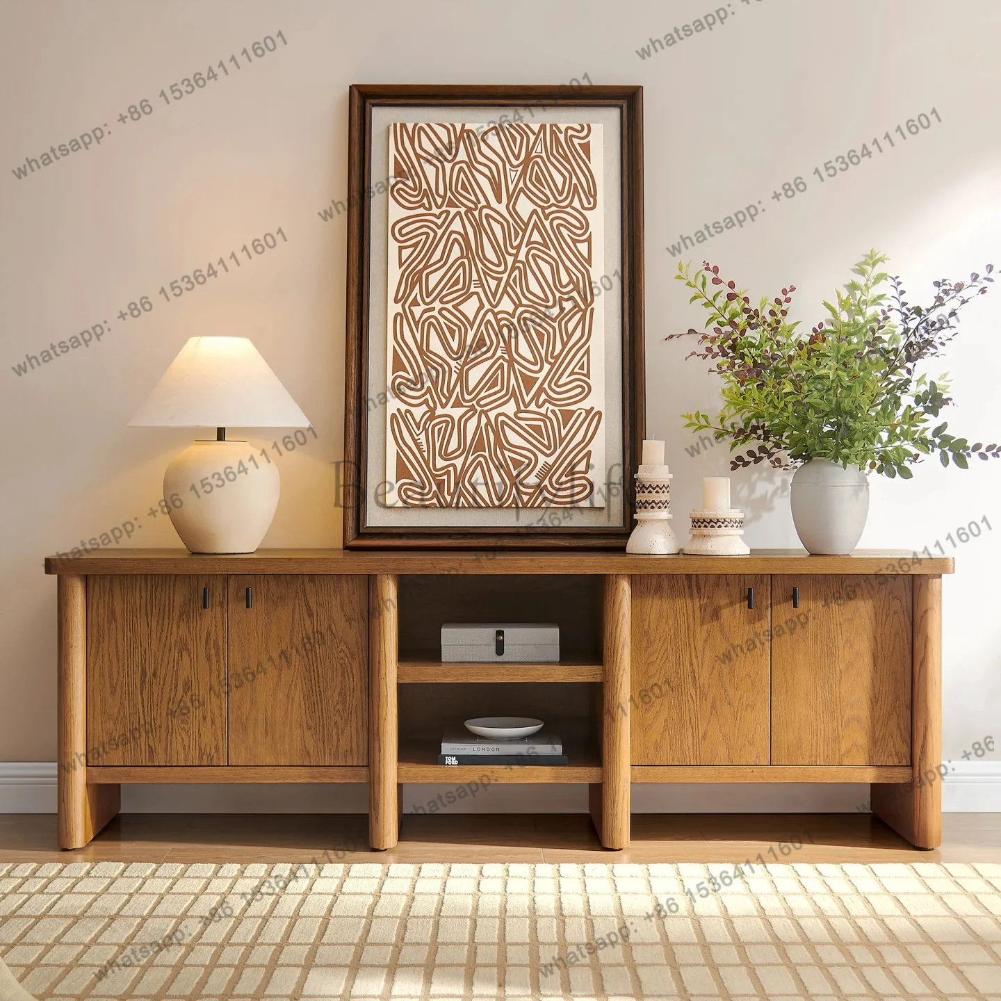 

Solid wood TV cabinet, retro ash wood living room, storage against the wall, opposite door storage, entrance cabinet