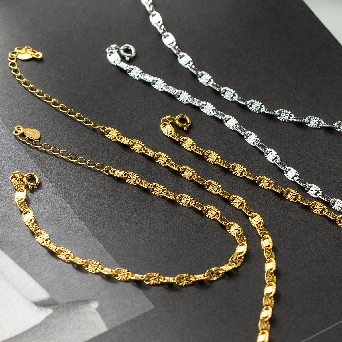 Bracelets Woman 925 Sterling Silver Necklaces Luxury Elliptical Piece With Decorative Embossing Jewelry Women's Bracelets Hand