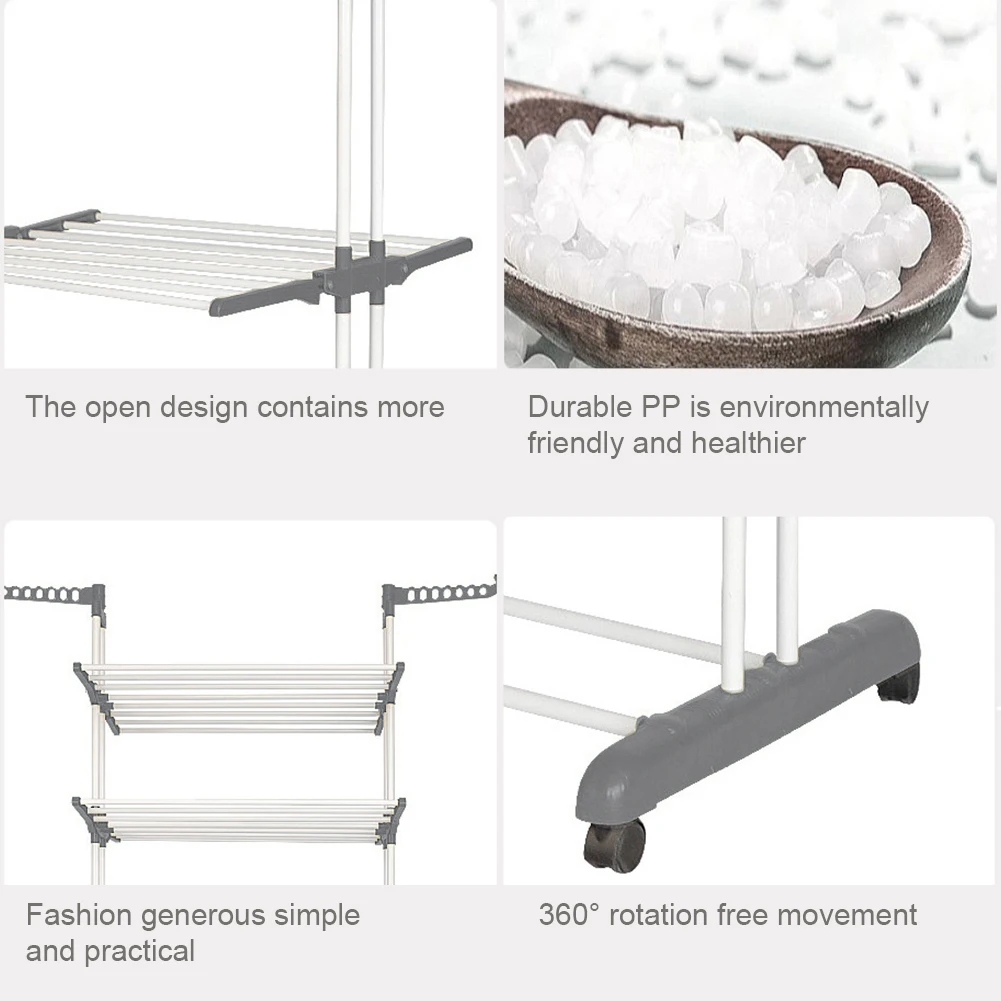 4-Tier طوي تجفيف الرف قائم بذاته المنقولة رف الغسيل المتداول الملابس الخيول مجفف الرف للمناشف الملابس الأحذية الكتان