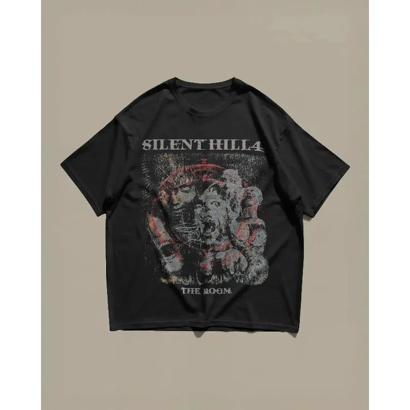 Silent Hill 4 Room Theme T-shirt, Retro Horror Game Pattern T-shirt for Men, Summer New Unisex High Street T-shirt