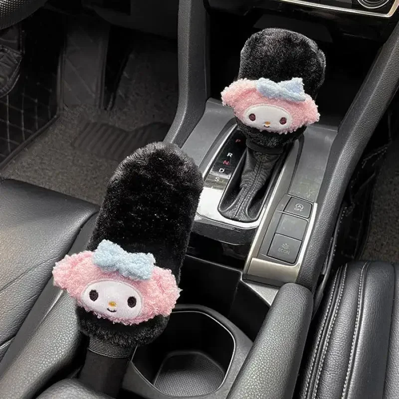 Sanrio Car Gear Lever Handbrake Lever Plush Protective Cover Hello Kitty My Melody Cartoon Warm Car Decoration Accessories Gift