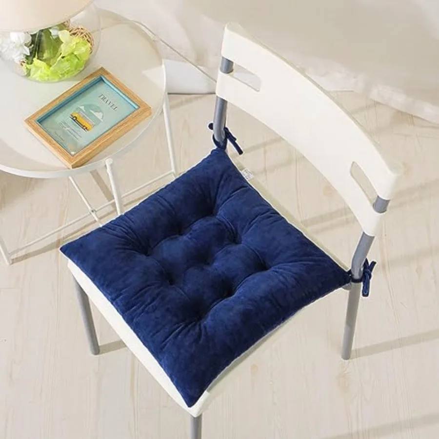 6 Pack Square Seat Cushion Chair Pads for Kitchen Dining Chairs, Soft Comfort Velvet Chair Mat Pillow Cushions with Ties for Of