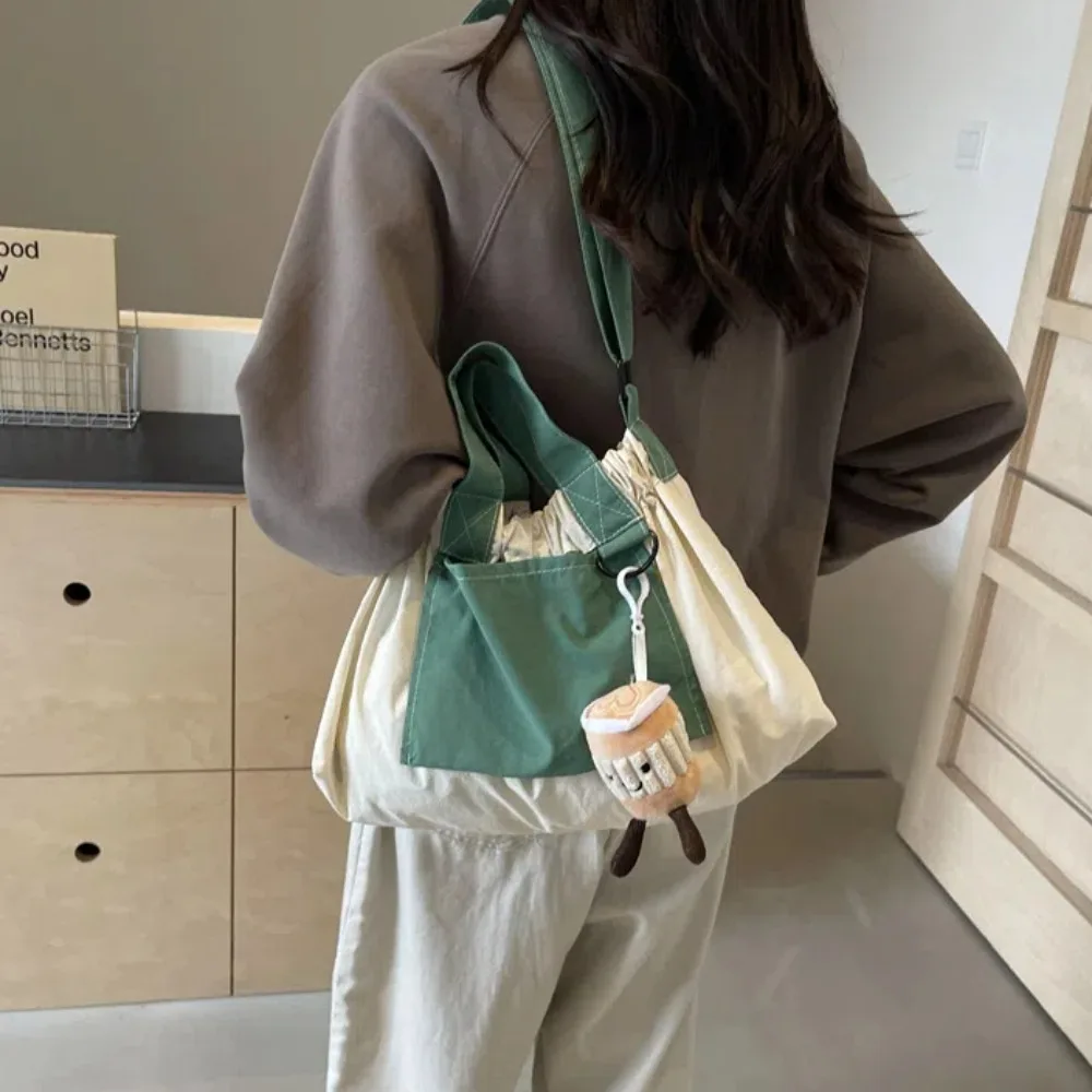 

Polyester Canvas Crossbody Bag Magnetic Buckle Key Ring Contrasting Colors Handbag Korean Style Solid Color