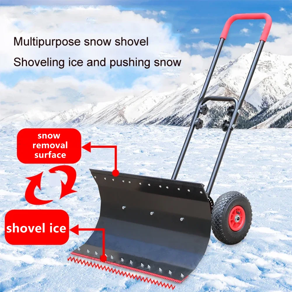 

Manual Snow Shovel With Wheels Large Metal Sleigh Shovel Snow Plow Vehicle Snow Removal Artifact Machine Clean Road Surface Tool
