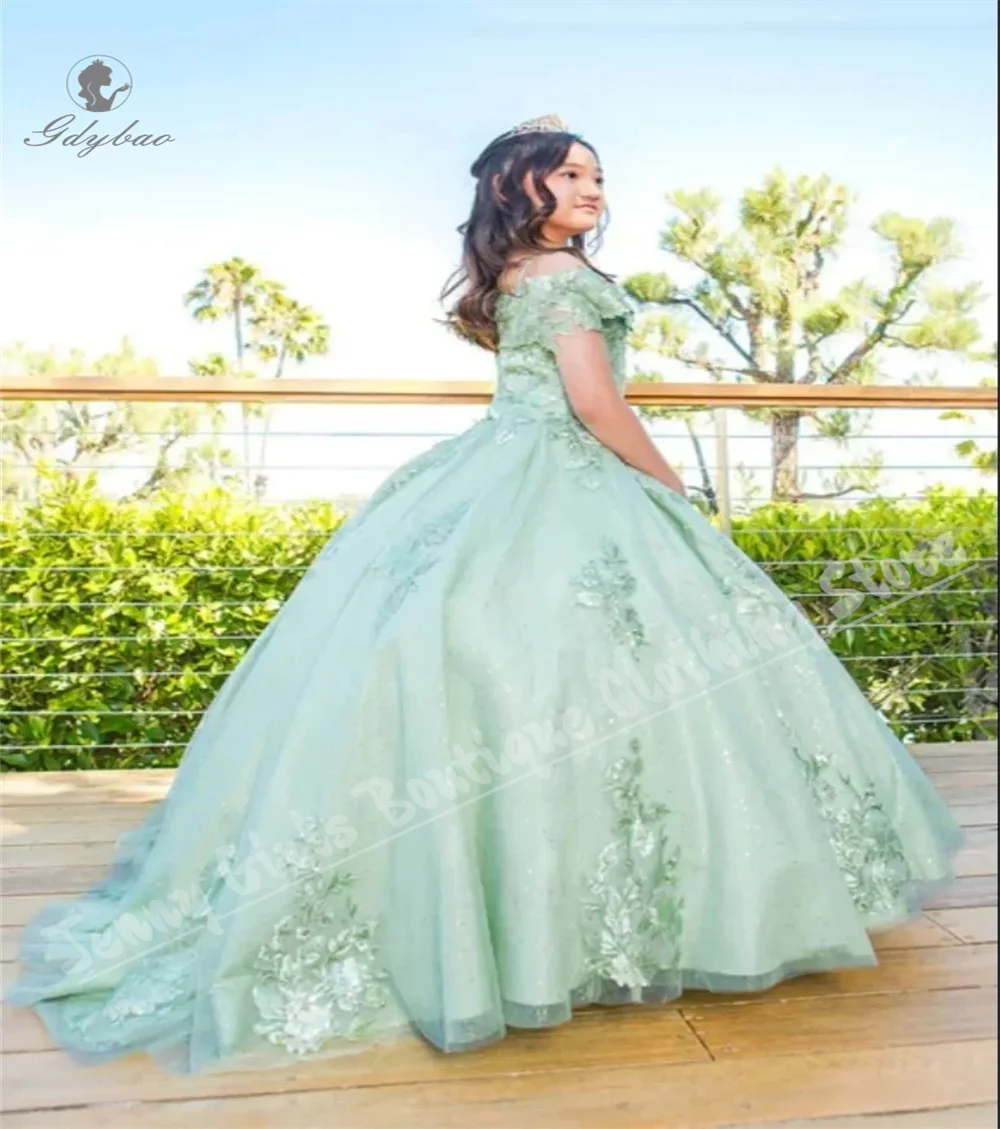 

Sage Green Bridesmaid Dress Puffy Long Train Tie-up Flower Girl Dress Suitable For Formal Events Birthday Party