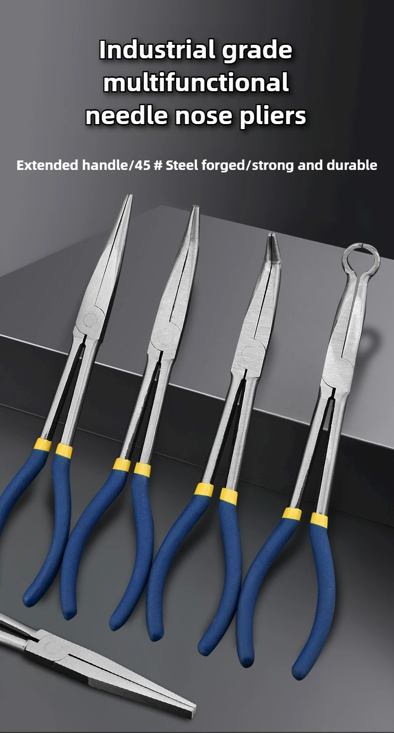 11 بوصة متعددة الأغراض كماشة بأنف طويل مستقيم إبرة زردية طويلة الفكين 0/25/45/90 درجة منحني شقة الفم كماشة O على شكل كماشة #6