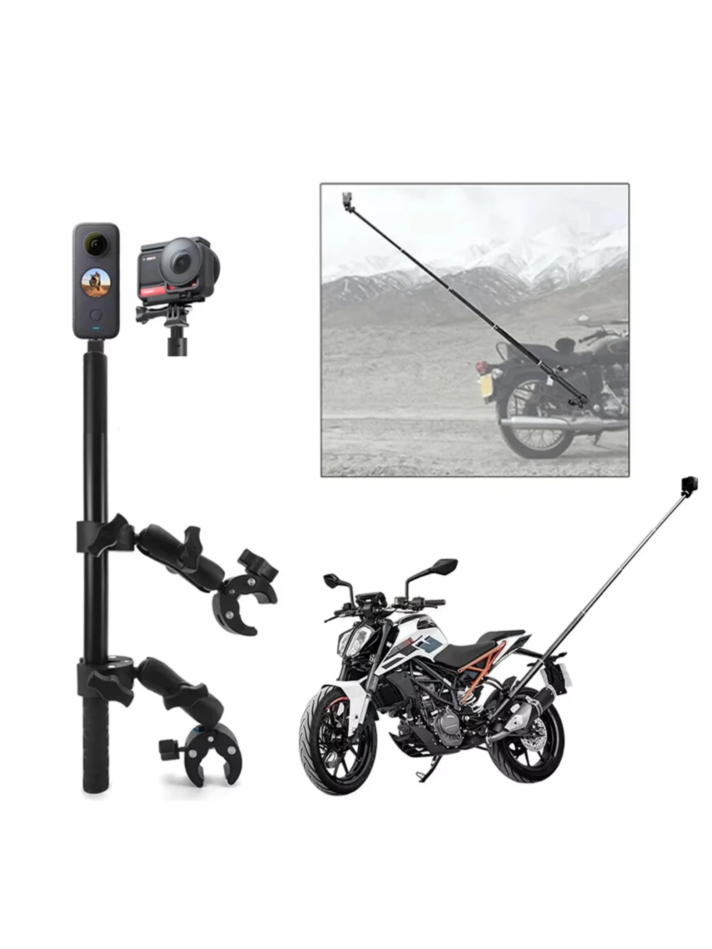 AliExpress NONE Motorcycle Bike Panoramic Selfie Stick for insta360 X5 X4X2 X3 Monopod Handlebar Mount Bracket for GoPro Max Hero 11 Accessories