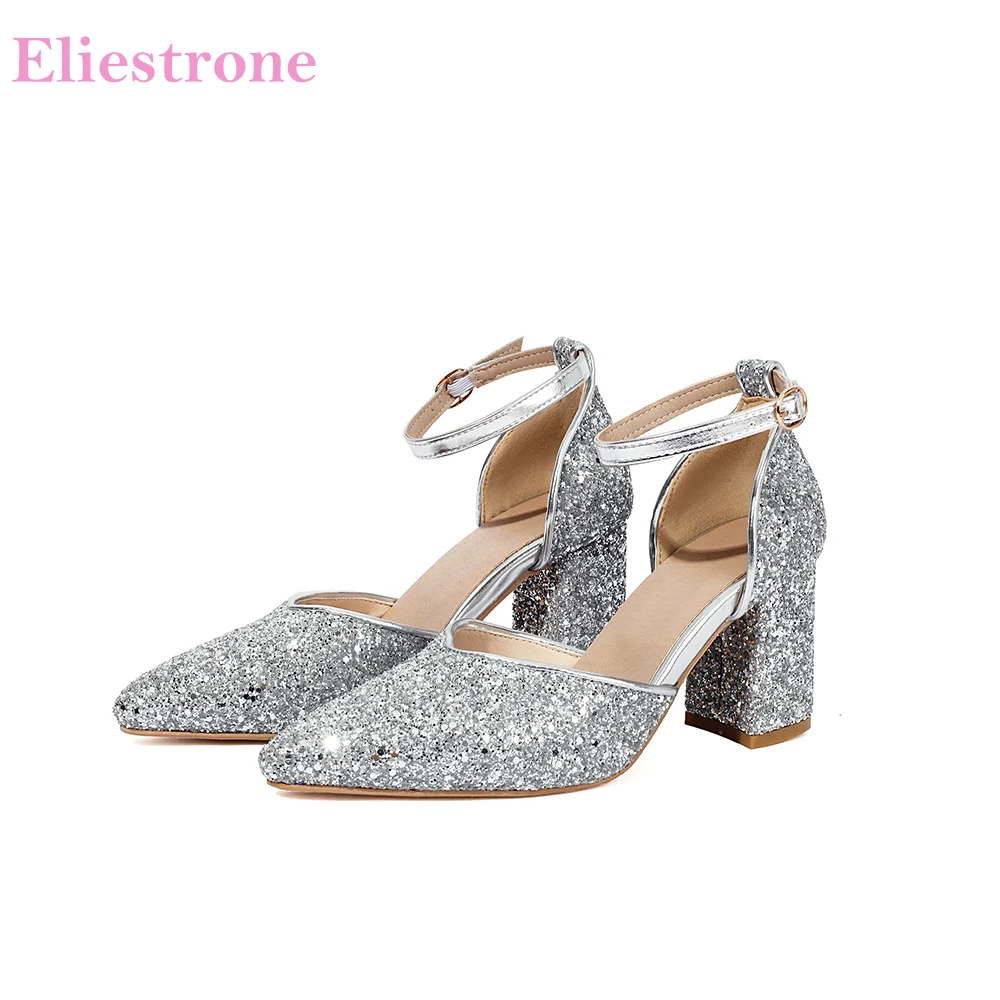 

2026 Summer Sparkly Women Sandals Oversize 7cm High Heel Office Lady Party Shoes Plus Size 11 45 48 Non-Slip Sole