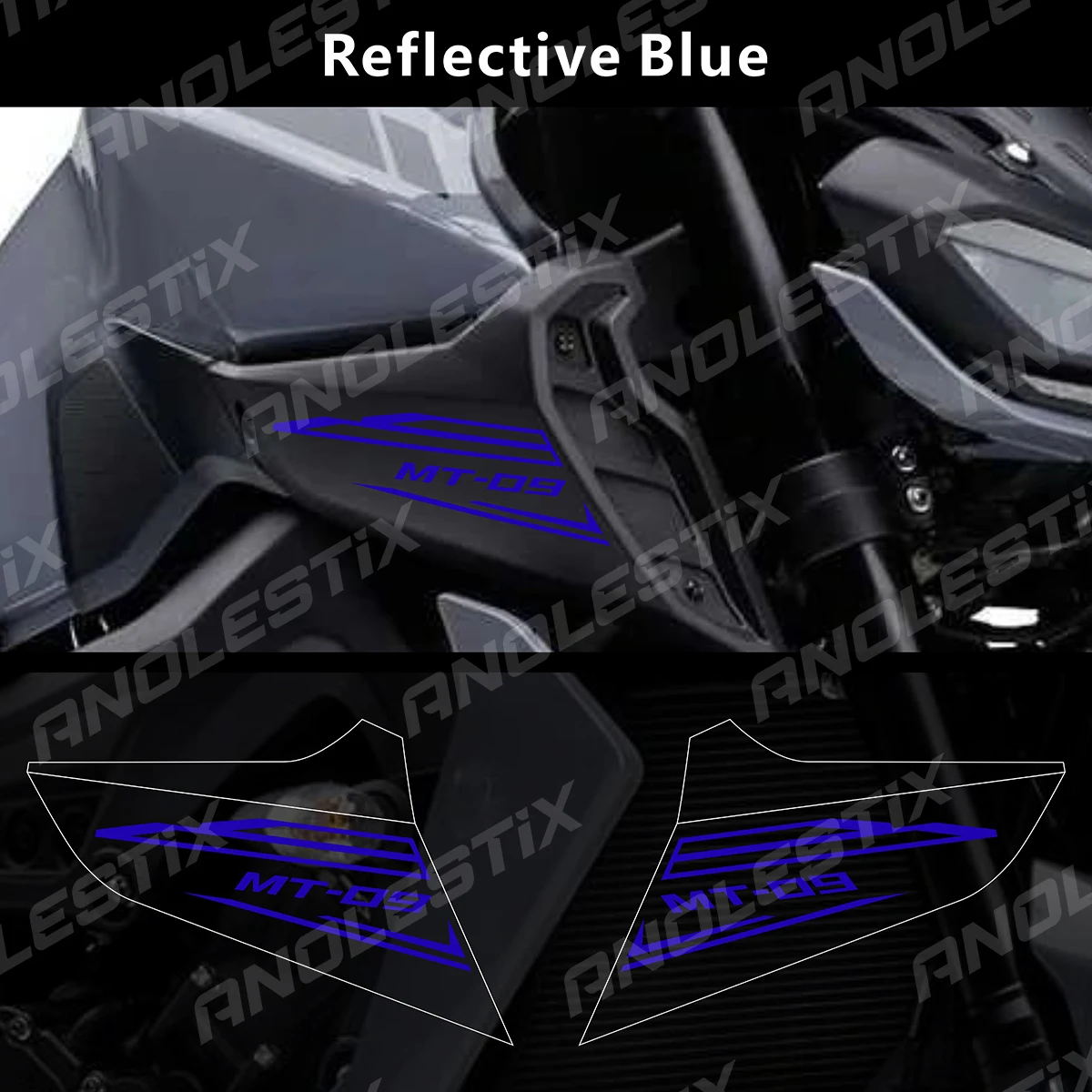 AnoleStix Reflective Motorcycle Logo Set Air Inlet Emblem Decals For YAMAHA MT09 MT-09 SP 2017 2018 2019 2020