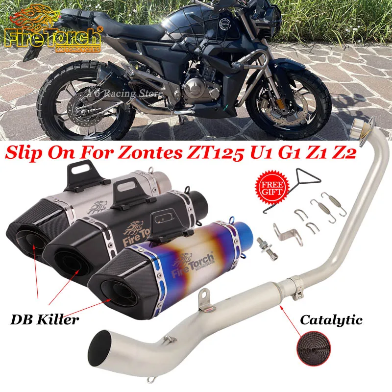 

Слипоны для Zontes ZT125 U1 G1 Z1 Z2 2021 2022 Передняя звеньевая труба 51 мм с глушителем выхлопной трубы мотоцикла Escape Moto System DB Killer