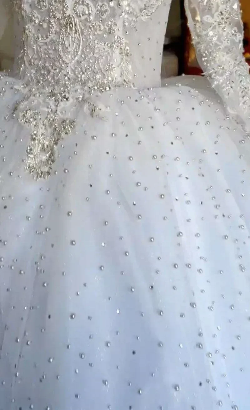 Vestido De novia personalizado con cuentas De cristales brillantes, Vestido De boda con corsé en la espalda, vestidos De novia De manga larga