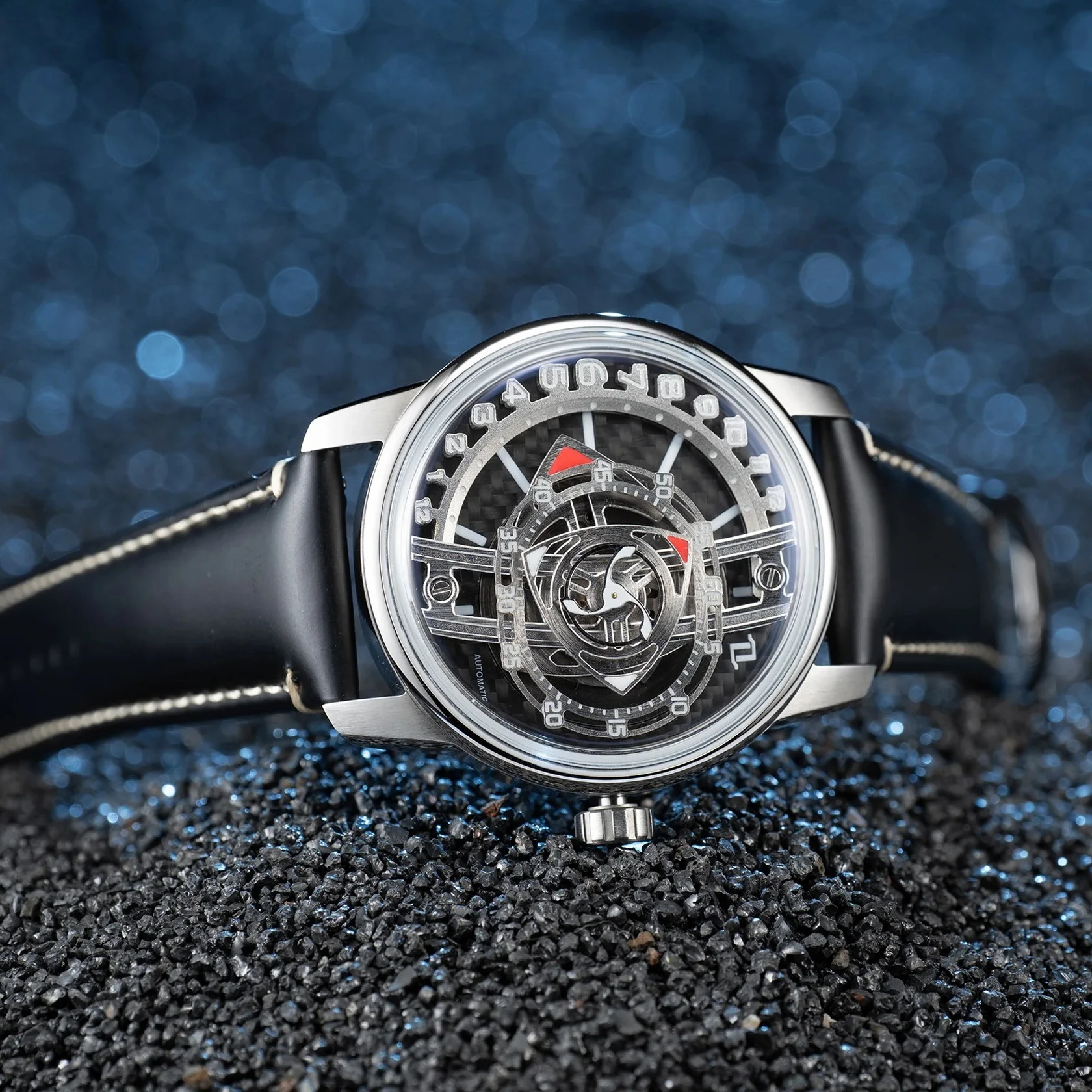 OBLVLO メンズ自動巻き腕時計 42MM 新しい機械式腕時計 夜光 50m防水 サファイア スモールローターダイヤル