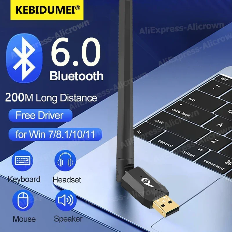 

200 м Bluetooth 6,0 5,4 адаптер USB-ключ беспроводной адаптер музыкальный аудиоприемник передатчик для ПК мышь клавиатура драйвер бесплатно