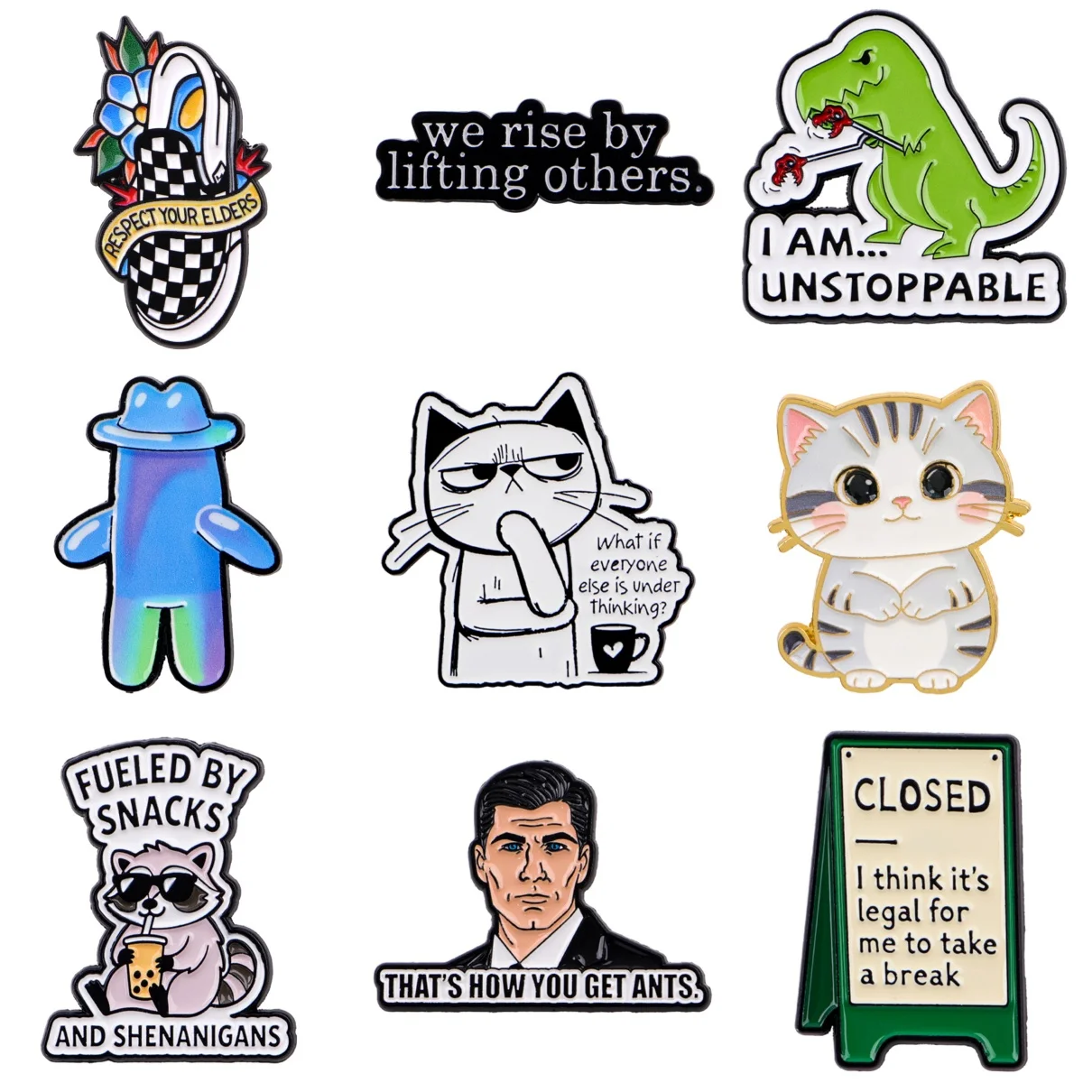 Niedliche Katzen-Emaille-Anstecknadel, Cartoon-Dinosaurier-Brosche für Mäntel, Humorvolle Tier-Zitat-Broschen, Modische Reversnadeln, Schmuck, Geschenk für Freunde