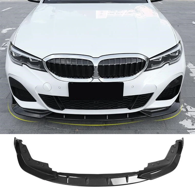 

For BMW 3 Series G20 M Sport Real Carbon Fiber Front Bumper Lip Spoiler Splitter Front Chin 2019 2020 2021 2022 3PCS