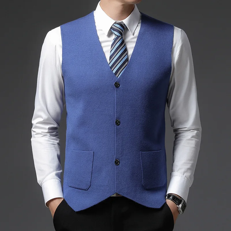 

High-end Solid Sweater Sleeveless Tank V-neck Button Pocket Patchwork Thickened Warm Golden Velvet Cardigan Vest Top JJ341