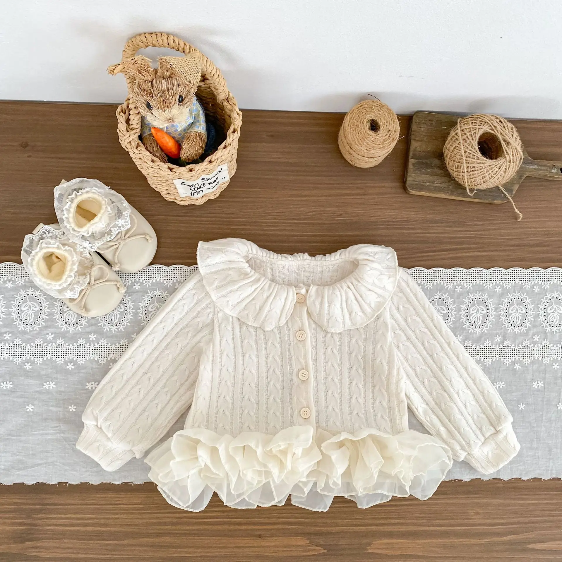 2026 New Fall Girls 2Pcs Set | Toddler Lace Lapel Cardigan + Flared Pants Outfit | Cute Casual Suit
