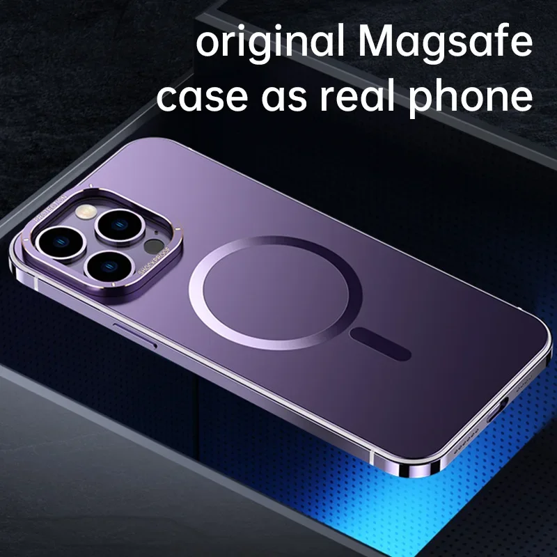 Stainless steel frame Case For iphone16 15 Pro Max Magnetic MagSafe Wireless charge frosting PC Original color Protective Cover