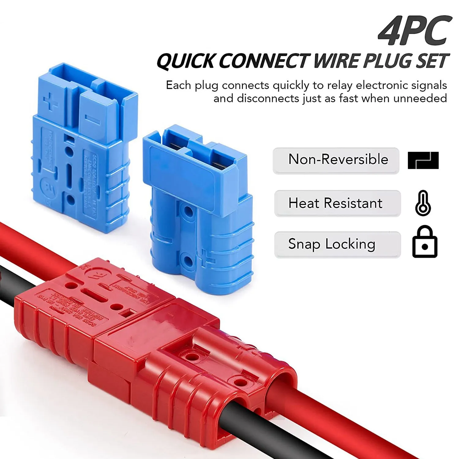 2Pcs 6-12 AWG 50A Battery Power Connector Cable Quick Connect Disconnect Kit For Anderson Connector For Winch Trailer