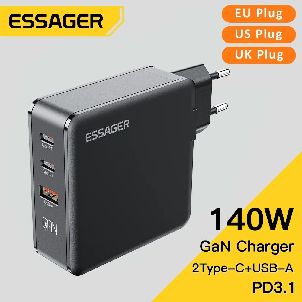 Essager 140W GaN USB Type C Charger PD 3.1 QC Quick Charge 4.0 3.0 USB C Charger Fast Charging For MacBook Pro iPhone 14 Laptop