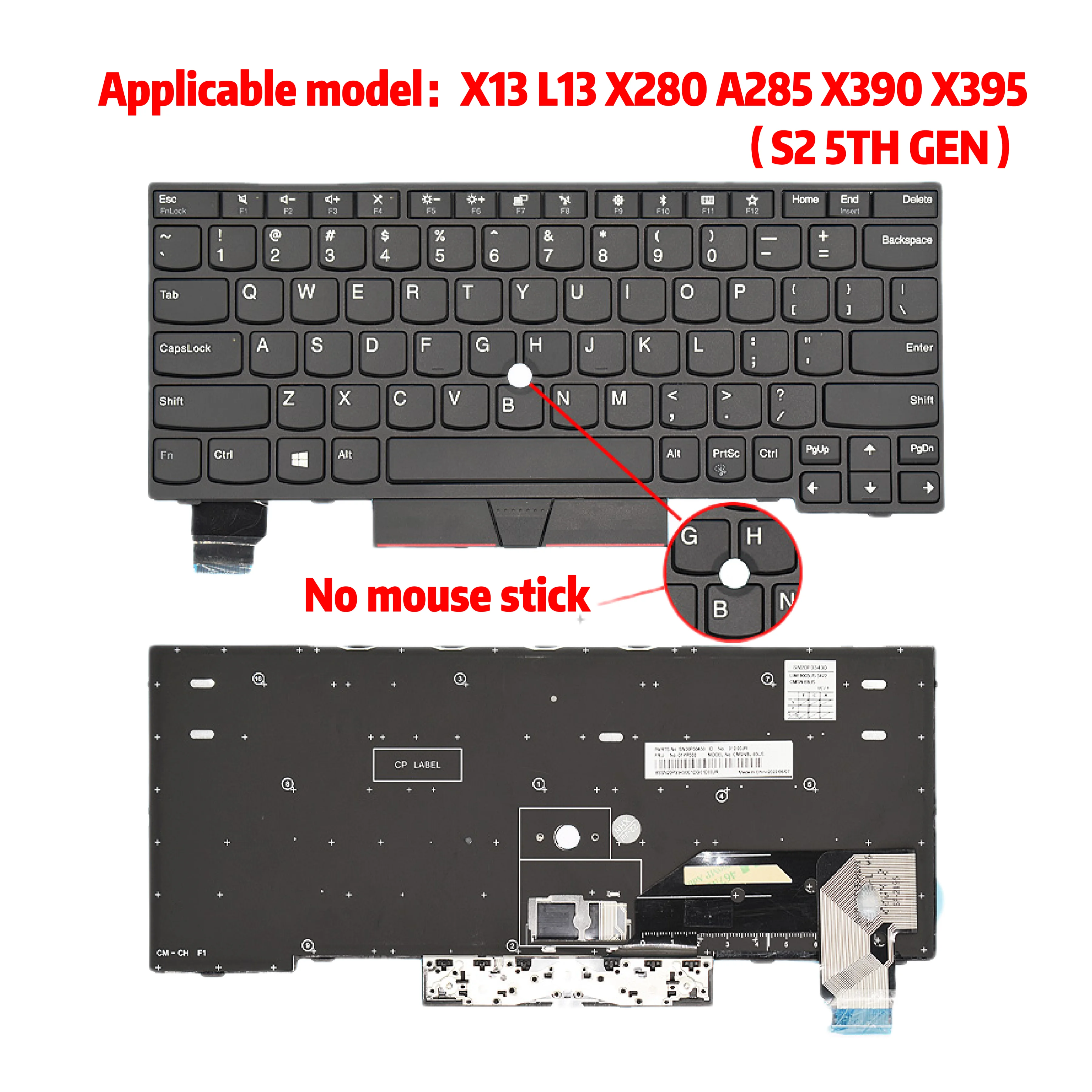 ل ثينك باد لينوفو X13 L13 X280 A285 X390 X395 لوحة المفاتيح S2 5TH GEN #4