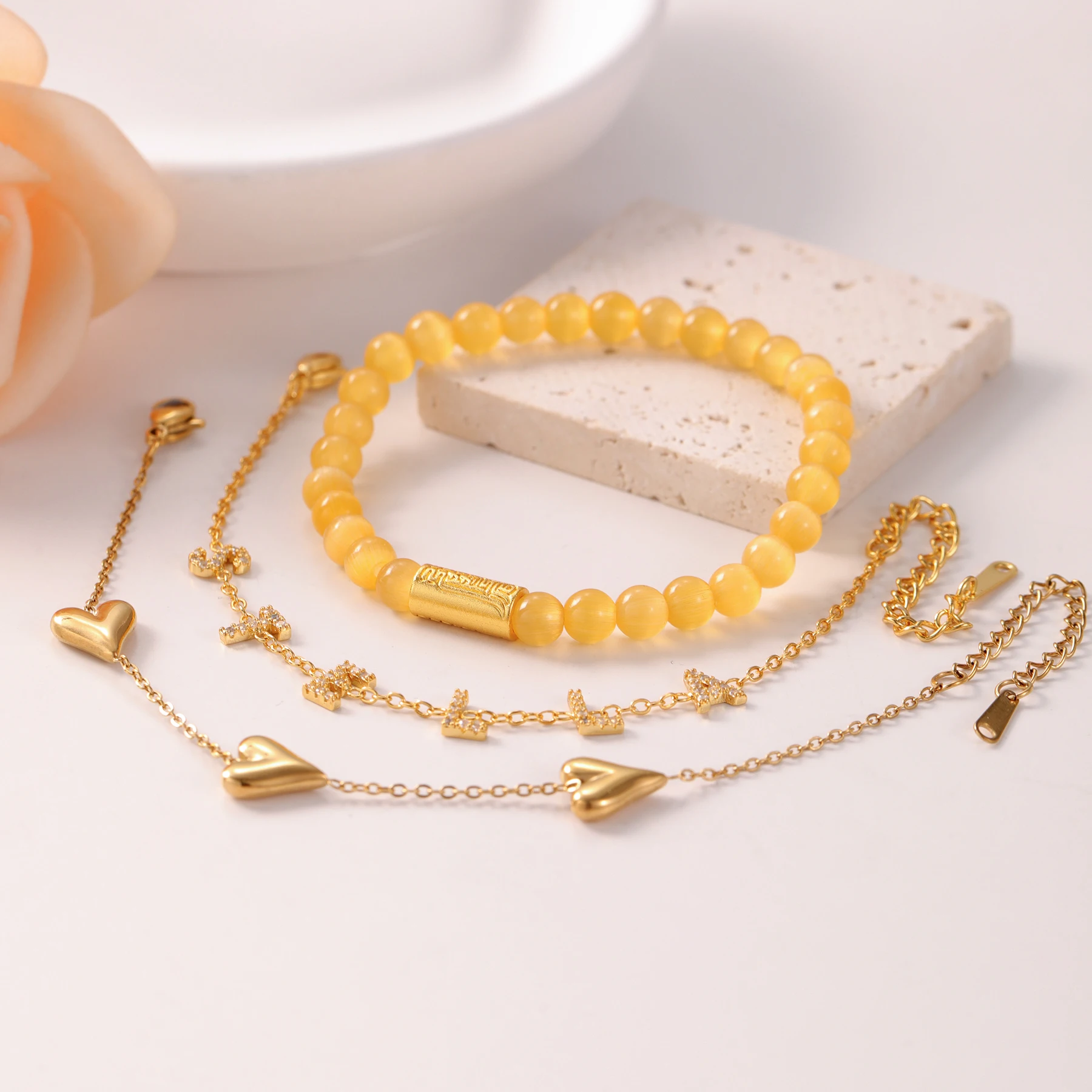 مخصص الزركون رسالة سوار 2025 الاتجاه متعدد الطبقات تكويم القلب سلسلة 18K الذهب كريستال الخرزة الفاخرة هدية الكريسماس لها #2