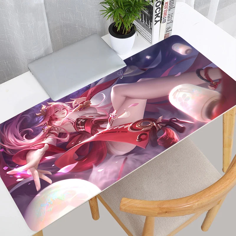 Genshin Impact Yae Miko Pink Mouse Pad Laptop Kawaii Anime Game Cabinet Keyboard Mousepad PC Gaming Accessories Table Mat Carpet