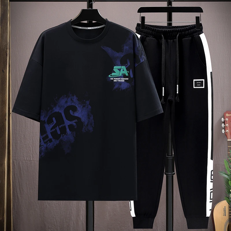 

Мужской повседневный спортивный костюм-двойка: модный уличный комплект из футболки и шорт для пляжа, летний свитшот и футболка, новинка