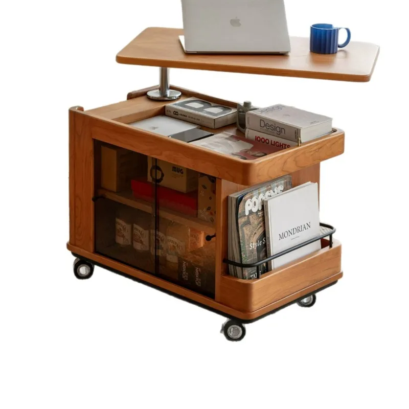 

Lifting coffee table movable tea cabinet Nordic living room multifunctional sofa sideboard home cart cherry minimalist