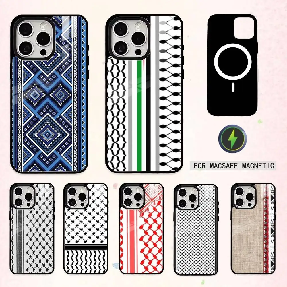 

P-Palestine Hattah K-Keffiyeh pattern Phone Case For iPhone17,16,15,14,13,12,11,Pro Max Magnetic For Magsafe Wireless Charging