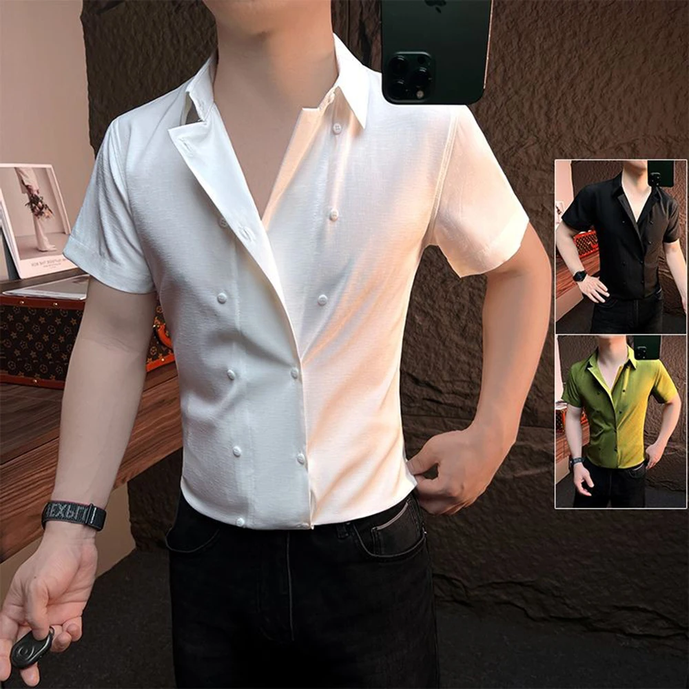 

Summer New Men's Double-Breasted Short-Sleeved Shirt American Retro Fashion Trend Loose Casual Breathable Niche Men's Tops
