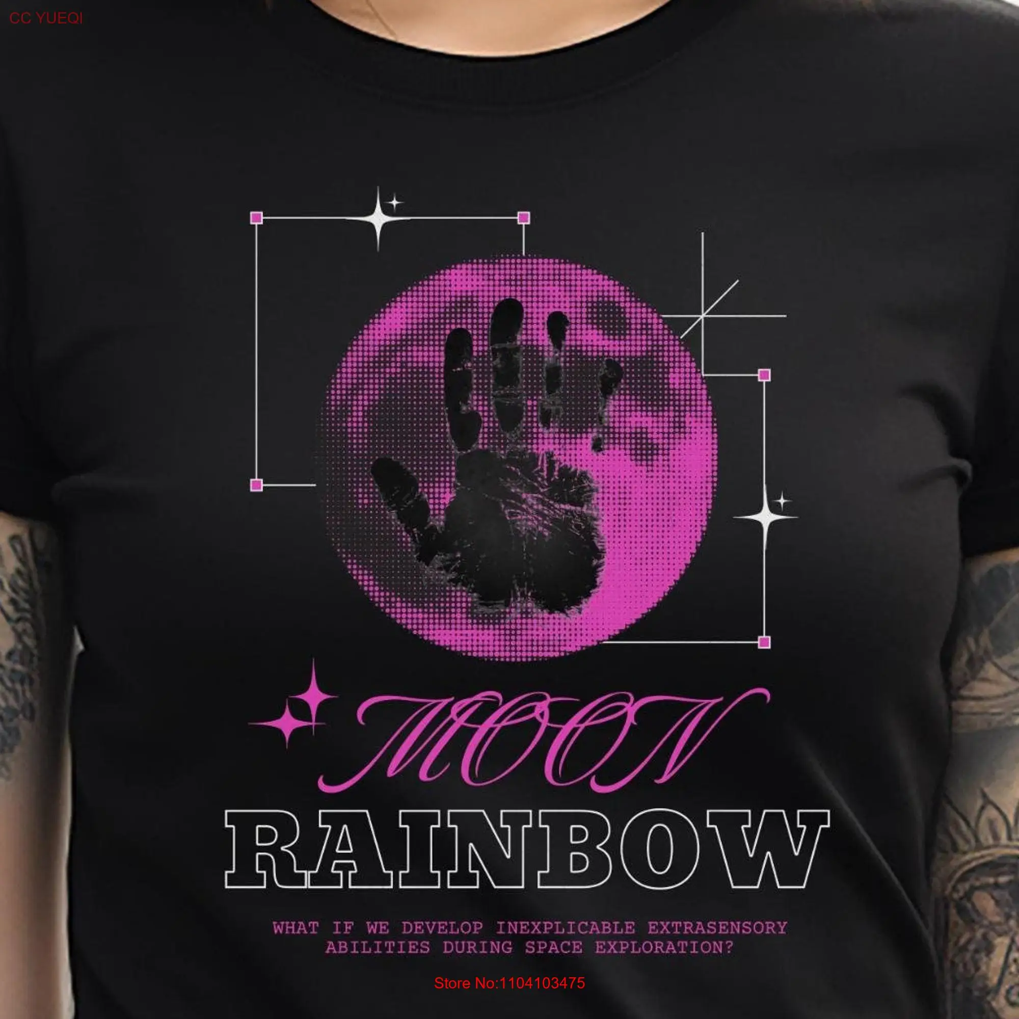 Explore Unique Space Themed T Shirt Moon Rainbow with Extrasensory Abilities Imagery Perfect for Sci Fi and Astronomy Lovers