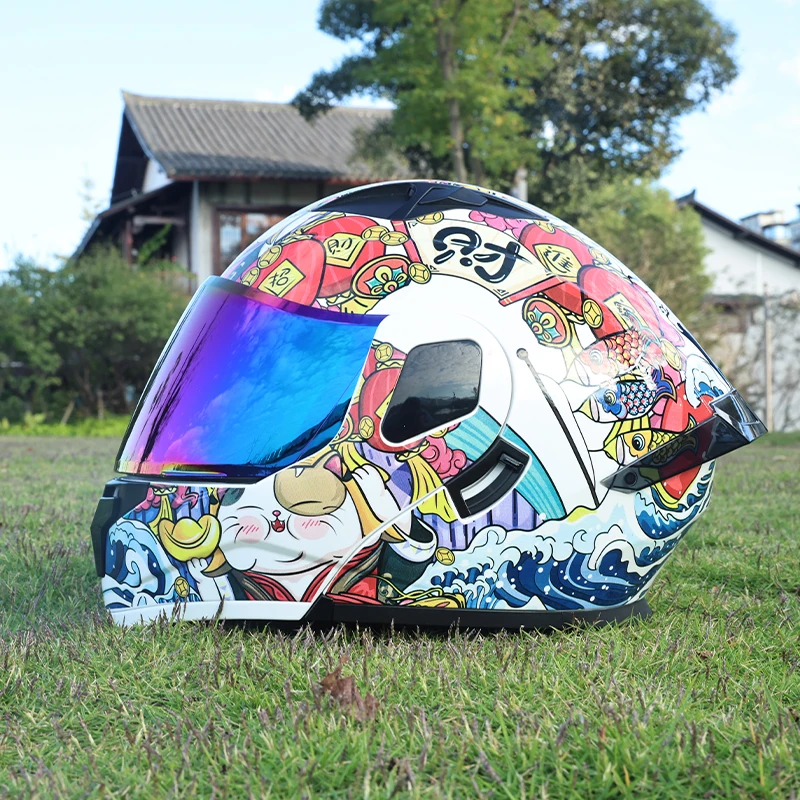 

Motorcycle helmet with exposed face, men's and women's semi full helmets, all season motorcycle large tail wing